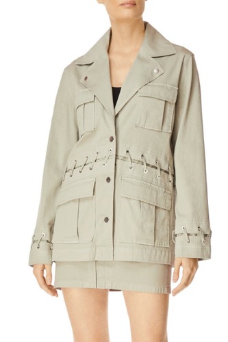 Giacca verde militare nuova marca J Teagan stringata utility in Gibson taglia M $428 - Foto 6 di 12