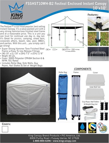 King Canopy Festival 10-Feet by 10-Feet Instant Pop up with 3 Solid Sides - Picture 6 of 7