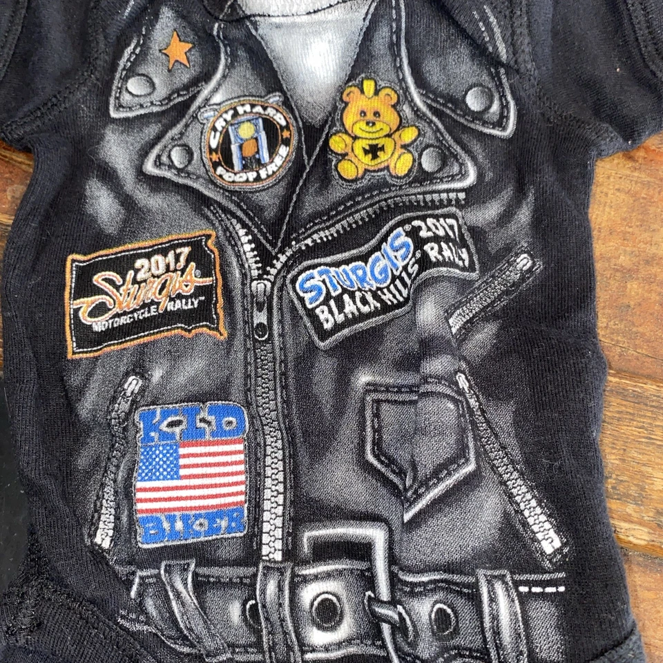 Chaqueta de Cuero Pic Bebé Sturgis Recién Nacido 3 6 9 Meses Camisa Motociclista Infantil Body Foto 3 de 4