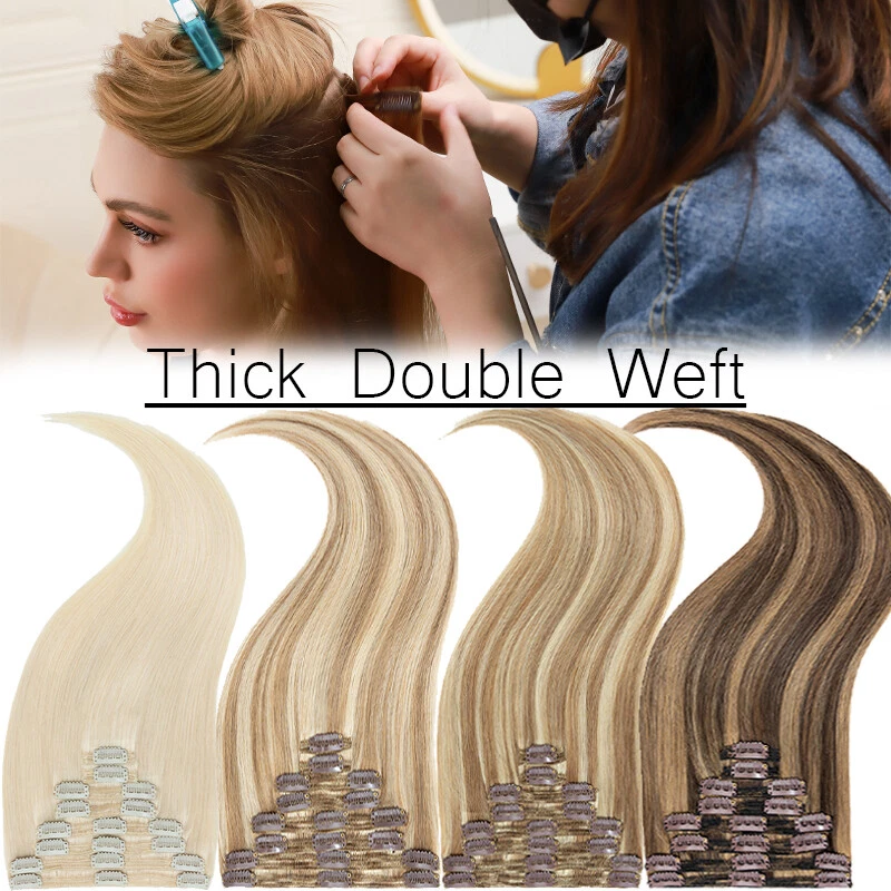 Clip de doble trama extra grueso en extensión de cabello humano Remy real cabeza completa INS WQ13 Foto 2 de 4