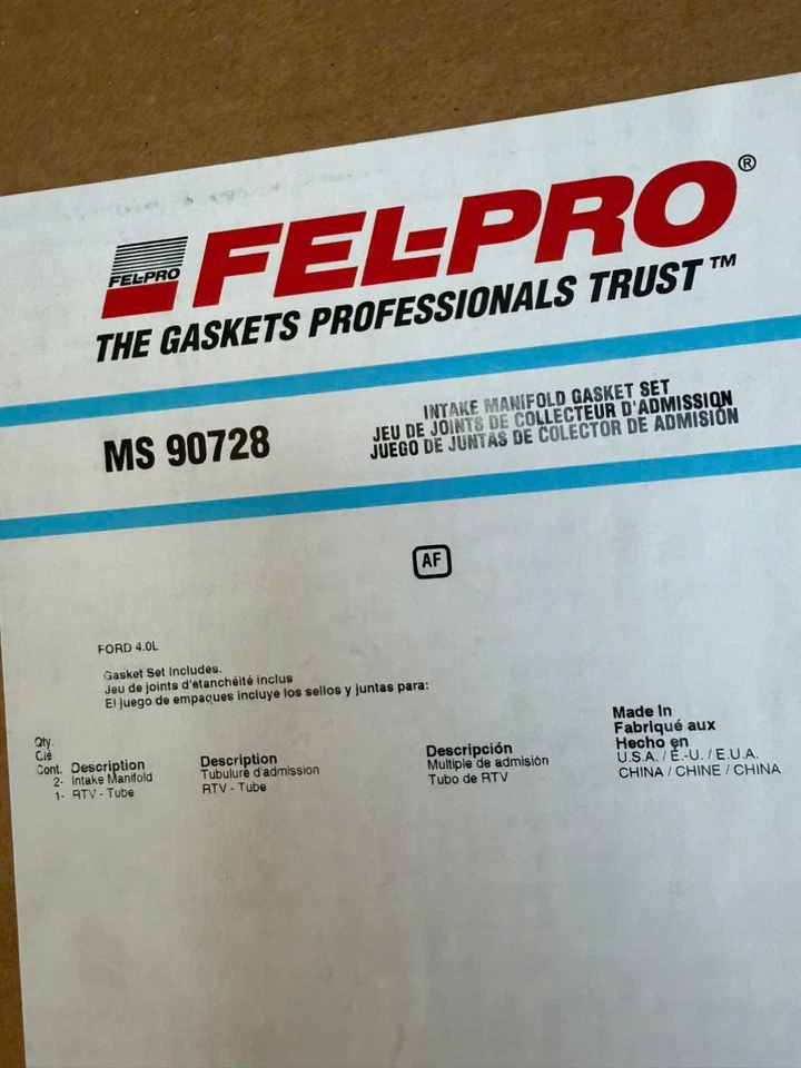 MS90728 Juego de juntas de colector de admisión Felpro nuevo para camioneta Ford Ranger Explorer Foto 2 de 2