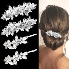 4 Pcs Bridal Rhinestone Hair Clips Crystal Pearl French Hairpins Elegant Silver
