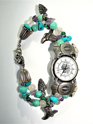 Southwest Traditions .925 Sterling & Turquoise Charm Bracelet Watch.  7.25”. Southwest Traditions CAROLYN POLLACK WATCH Sterling Silver  main image 4