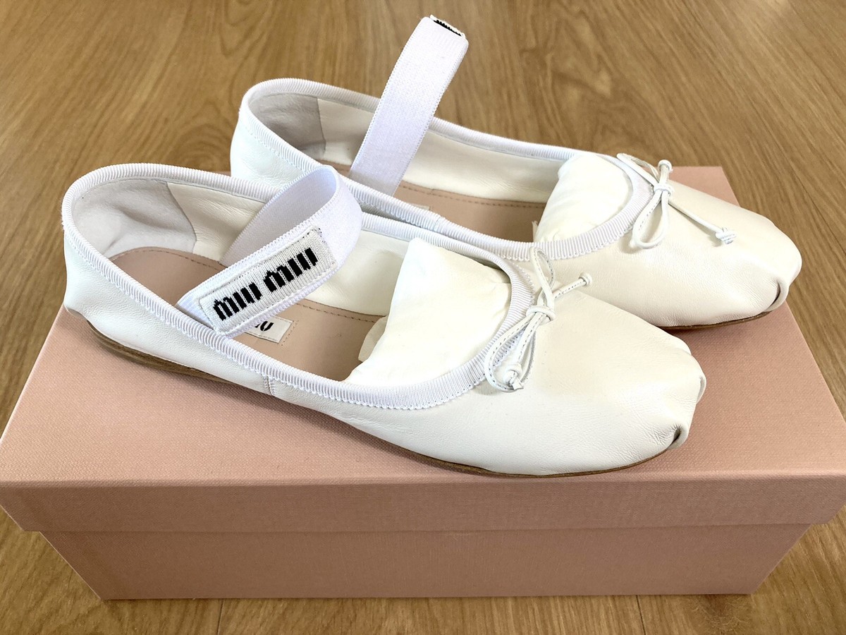 Miu Miu Ballerina Flats In White Leather (New Condition) Size