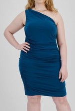 Emerald Sundae Women's Blue One Shoulder Ruched Dress Plus Size 22