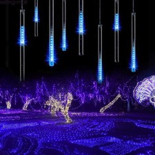 Luces LED de lluvia de meteoros para exteriores caída de lluvia cadena de hielo impermeable azul