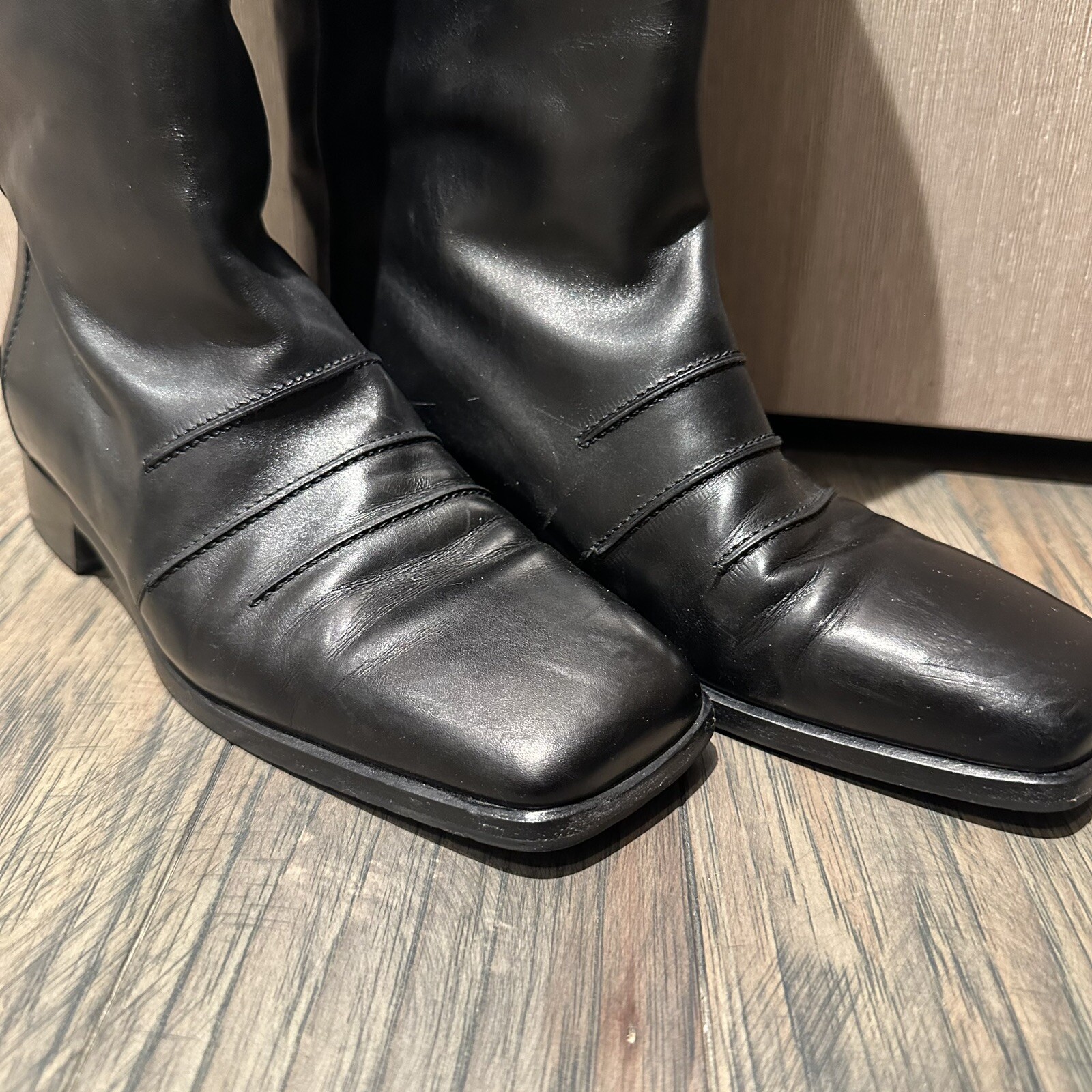 BALLY SQUARE TOE FLAT BLACK EQUESTRIAN BOOTS - image 2