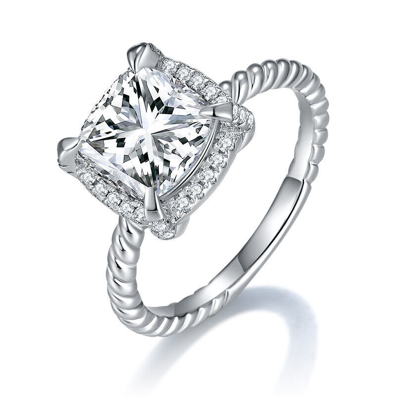 2.5CT Cushion Cut VVS1 Moissanite Engagement Band Ring GRA 925 Sterling Silver