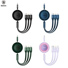 Baseus Retractable 3in1 USB-C Fast Charging Cable Line For iPhone Micro USB-C
