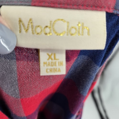 Modcloth Popover Top Button Front Plaid Top Blouse Red Blue Women's Size XL - Picture 7 of 8