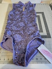 New Womens Girls Dance Gymnastic Tank Leotard Lavendar Lots Of Bling SZ Small