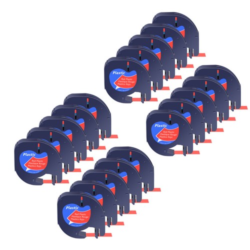 20PK Nastro per etichette in plastica nero su rosso 12mm per DYMO Letra Tag LT 91333 LT100H