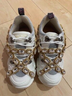 Crystal Strap Rhinestone Fake Flashtrek Sneaker With Removable