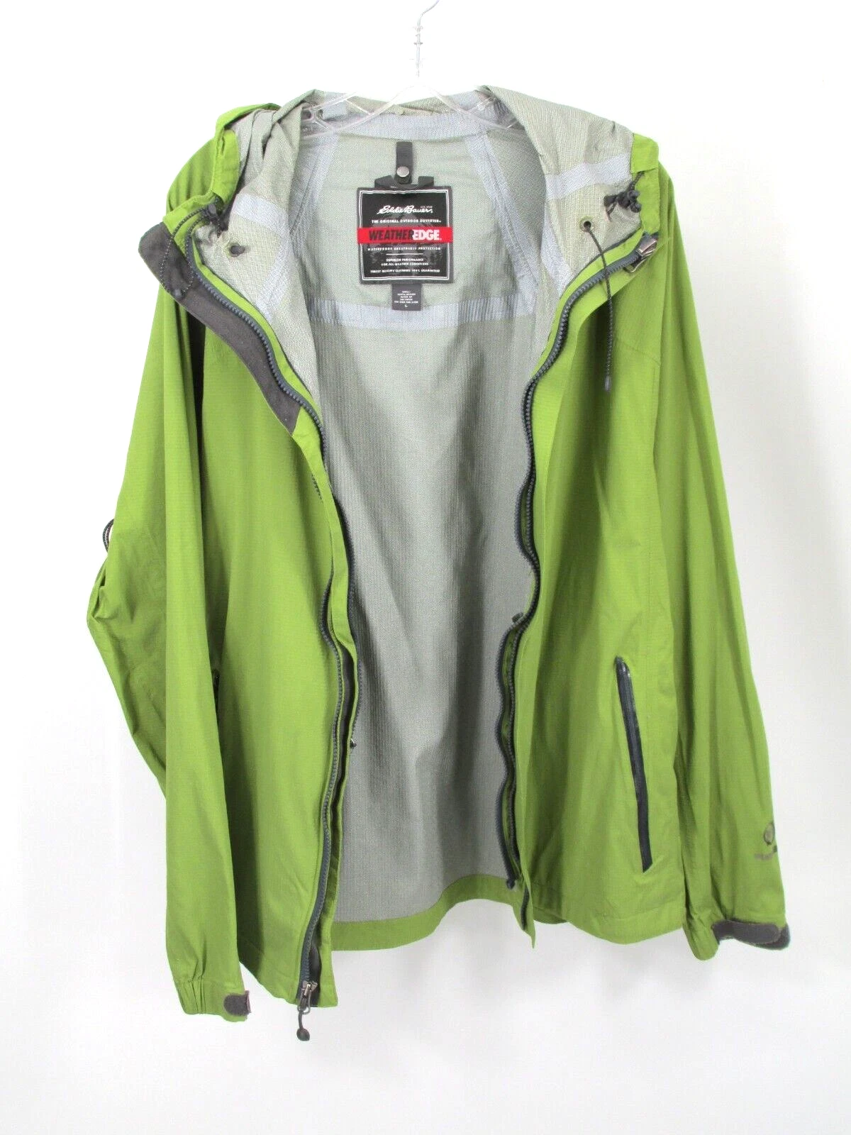 EDDIE BAUER Weather Edge Rain Jacket Men L Green Water Proof Breathable Packable