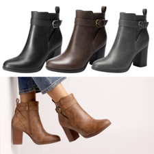 Women Fashion Booties High Chunky Heel Round Toe Zip Up Ankle Boots