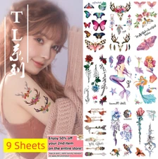 Set of 9 Sheets - Waterproof Temporary Tattoo Stickers Mermaid Arm Leg Body Art