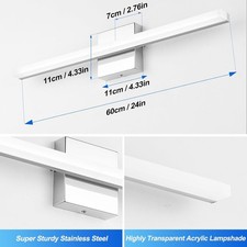 24 Inch Modern LED Bathroom Vanity Lights 14W Wall Mounted Silver Fixture