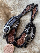 Adult Size Tooled Top Grain Leather Hair On Cowhide Western PAIR Spur Straps