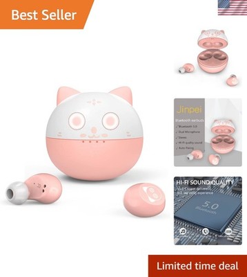 Adorable Pink Cat TWS Earbuds with Built-in Mic - Waterproof & Immersive Sound