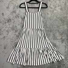 LOFT Beach Sundress Tiered Midi Size 4 Striped White Black Coastal Preppy Dress