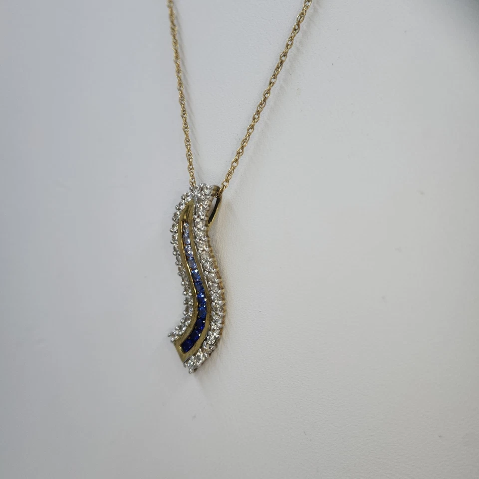 Blue and White Sapphire Journey Pendant and Chain, Gold Plated - Image 3 of 4