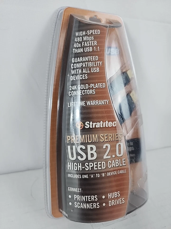 NEW Stratitec Premium Gold Plated USB 2.0 High Speed 6.5ft Cable A to B - Image 2 of 3