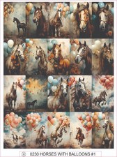 HORSES WITH BALLOONS 1 - COMPLETE SHEET OF 20 STICKERS