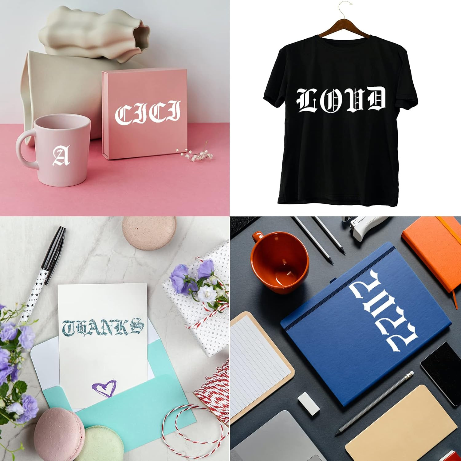 6 Pcs Old English Stencil 2 Inch Letters Number Template Reusable Gothic Calligr