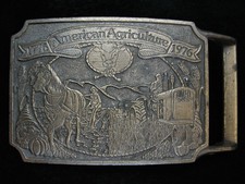 PB15118 VINTAGE 1976 AMERICAN AGRICULTURE BICENTENNIAL BRASSTONE BELT BUCKLE