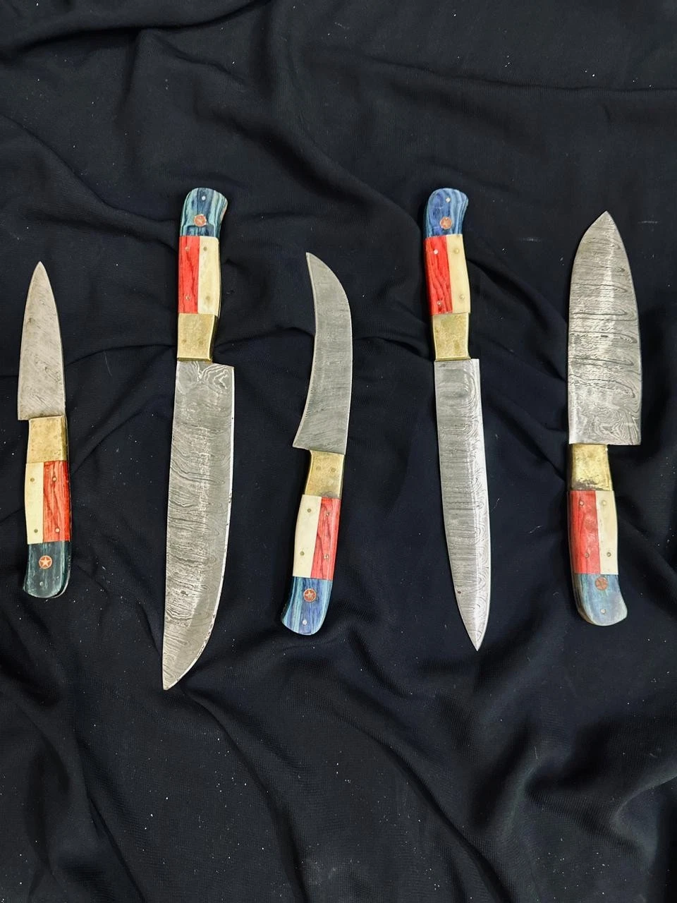 Wambli - Damascus Steel Knife Set 5 pc Color Handle Razor Sharp Kitchen Knife