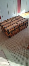 Antique wooden steamer trunk FLAT TOP  Henry Likly & Co Rochester N.Y. 1870-1925