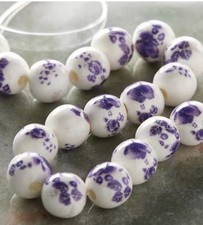 Amethyst Flower Ceramic Round Beads, 8mm by Bead Landing
