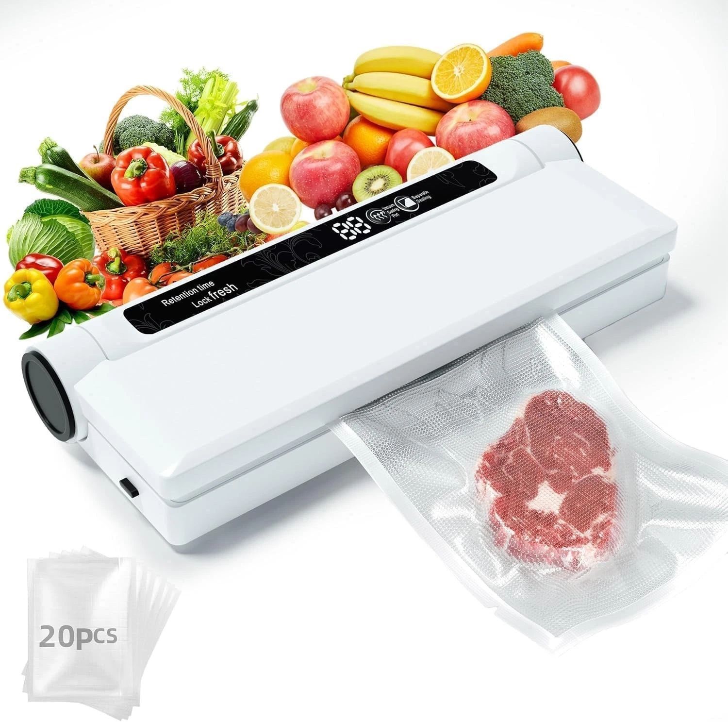 Food Storage Vacuum Sealer Machine, 75KPA Strong Suction, Dry/Wet Modes, 20 Vacu