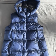 North Face Down Puffer Vest Womens Small Metallic Blue 700 Fill Goose Insulated