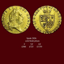 King George III , Half Guinea, 1790,Fifth Laur Head - Spade Shaped Shield