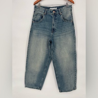 Bershka Women's High Waisted Denim Blue Wide Leg Relaxed Fit Jeans Size 32