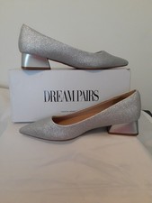 DreamPairs Silver Glitter Dress Low Block Heels Size 7.5 Metallic Wedding Bride