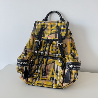 Burberry Small Graffiti Print Vintage Check Canvas Rucksack - Yellow And Black