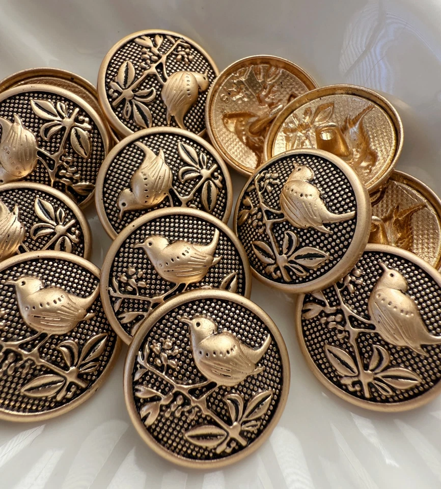 10PC Antiqued Gold Bird on Leaf Branch Metal Buttons Shank Button 25mm - Image 3 of 4