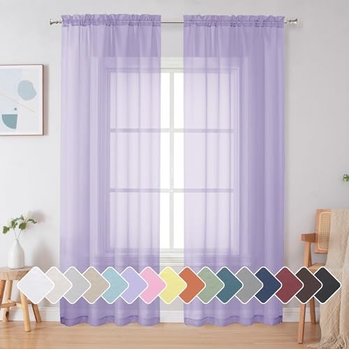 Sheer Curtains 72 Inches Long 2 Panels for 42"W x 72"L (Pack of 2) Lavender - 第 1/7 張圖片