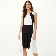 ANN TAYLOR Black Asymmetric Colorblock Dress Women Sleeveless Knit Size 10