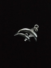 Sterling Silver mother and baby dolphin pendant charm,  4128 