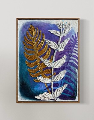 FRAMED RUSTIC MODERN ABSTRACT LEAVES 15.5x11.5 TEXTURED HANDMADE PAPER ON BOARD