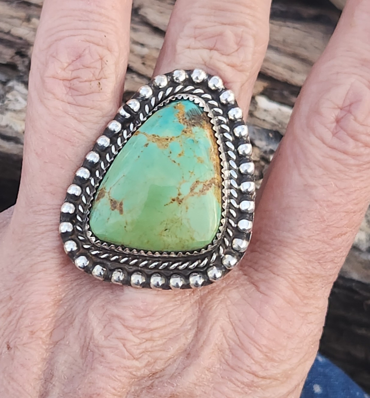 Bold Navajo Royston Turquoise ring SZ 8 sterling signed Leslie Nez