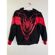 Marvel Spider-Man Miles Morales Boys Zip Up Hoodie Black Red Size M 10/12