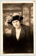 1920s Portrait Woman Ostrich Feather Hat RPPC Postcard-Knoxville Knox County TN