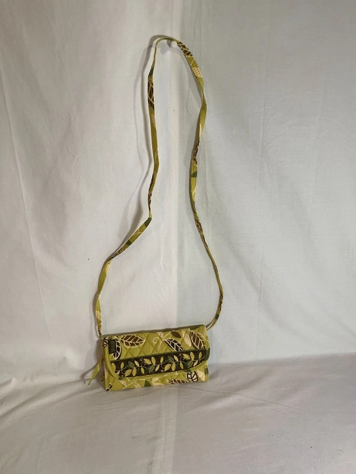 Maggi B 绗缝绿棕色叶片绗缝三折斜挎包钱包 — 第 3/4 张图片