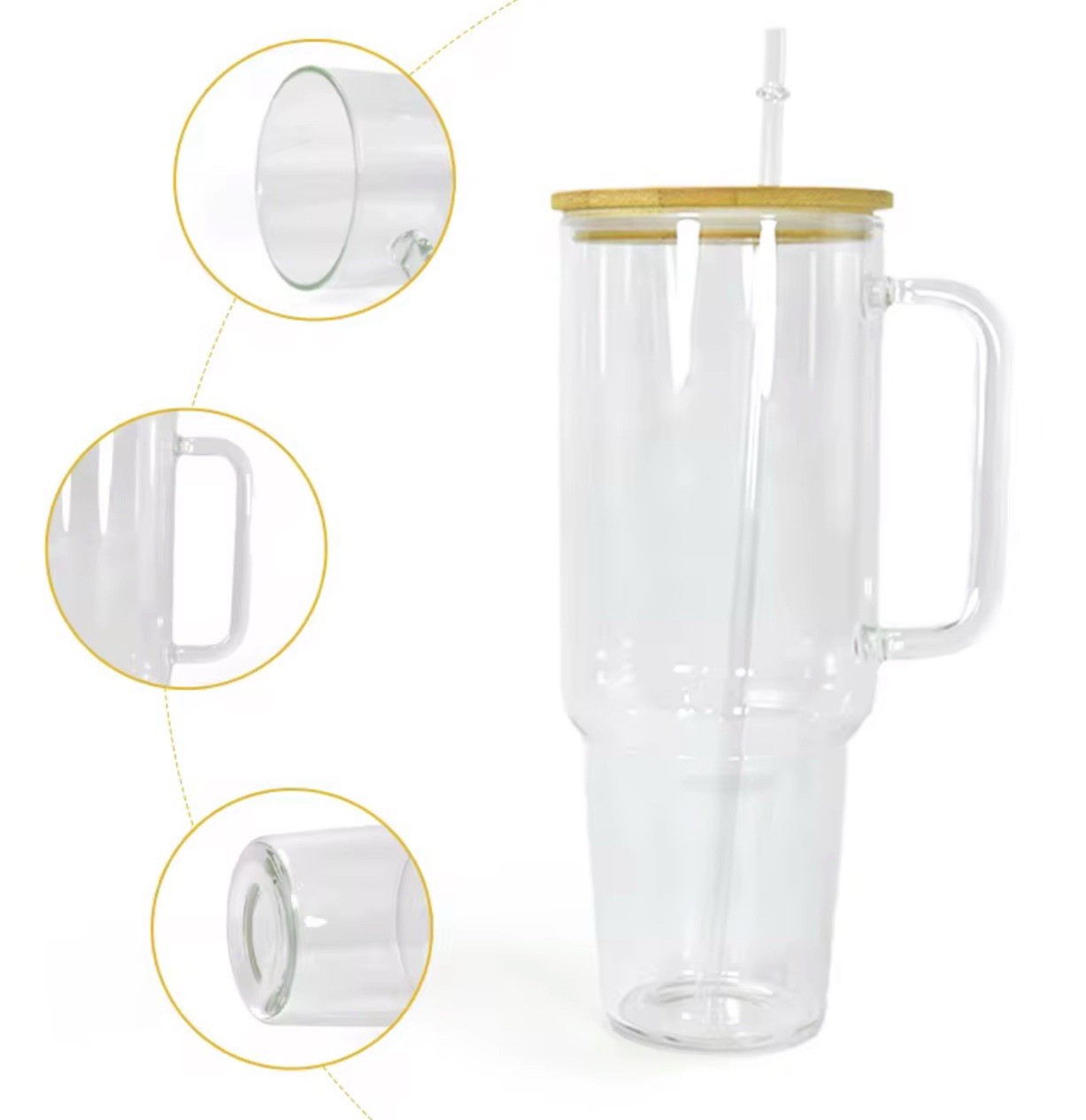  Pack of 2 Glass Cups with Lids and Straws - 40 Oz Tumbler with Handle 