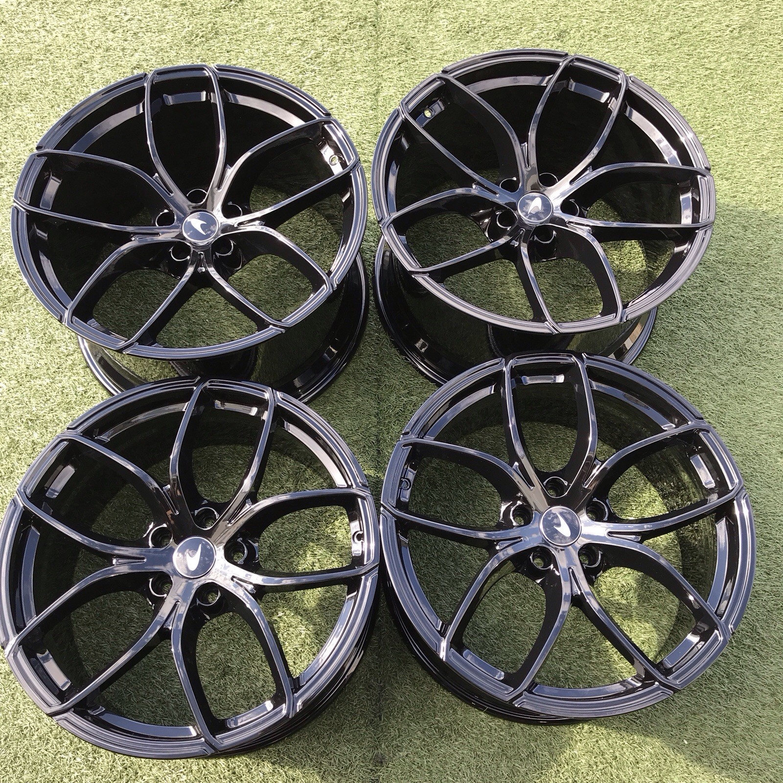 19 20 MCLAREN RIMS OEM STOCK FACTORY SET 4 720S WHEELS GENUINE BLACK GLOSS 720 S