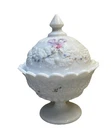 Vintage Milk Glass Roses & Bows Candy Dish Grapes Lidded Westmoreland